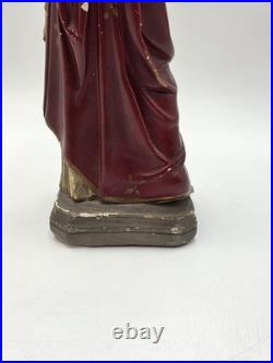 Antique 1930's Sacred Heart Jesus Chalkware Statue 13 Painted Religious Figure