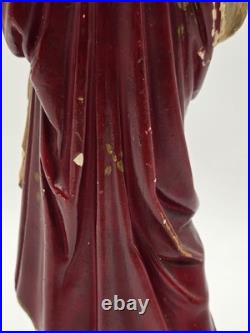 Antique 1930's Sacred Heart Jesus Chalkware Statue 13 Painted Religious Figure