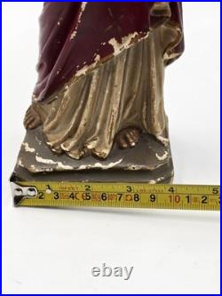 Antique 1930's Sacred Heart Jesus Chalkware Statue 13 Painted Religious Figure