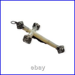 Antique 1930s mother-of-pearl and silver cross, with Christ crucified and ope Antique 1930s mother-of-pearl and silver cross, with Christ crucified and ope