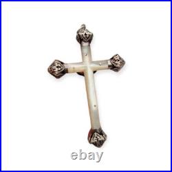 Antique 1930s mother-of-pearl and silver cross, with Christ crucified and ope Antique 1930s mother-of-pearl and silver cross, with Christ crucified and ope
