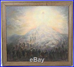 Antique 1937 Signed Large 30x33 Religious Scene Painting God Jesus Holy Mountain