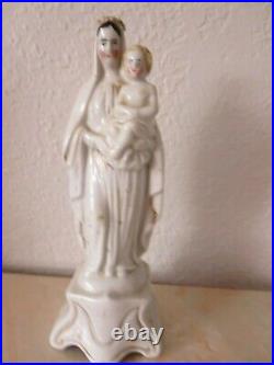 Antique 19th C. French Porcelain Madonna & Child Jesus Statue Figurine Religious