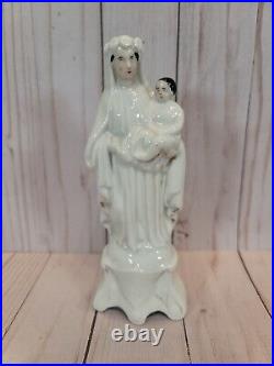 Antique 19th C. French Porcelain Madonna & Child Jesus Statue Figurine Religious