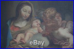 Antique 19th C. Italian Renaissance Style Oil on Canvas Madonna and Child c. 1860