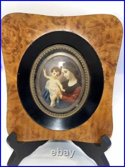 Antique 19th C Miniature Painting On Porcelain Madonna & Child Double Framed