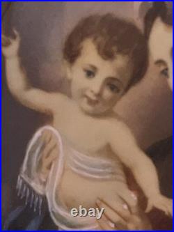 Antique 19th C Miniature Painting On Porcelain Madonna & Child Double Framed