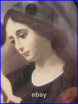 Antique 19th C Miniature Painting On Porcelain Madonna & Child Double Framed