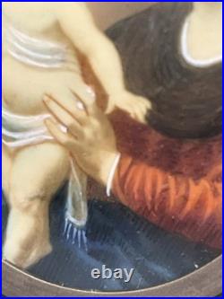 Antique 19th C Miniature Painting On Porcelain Madonna & Child Double Framed