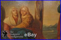 Antique 19th C. Oil Painting Crucifixion Jesus Christ Mary Mourning Disciples