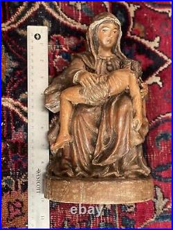 Antique 19th C Religious Carved Wood Pieta Statue Virgin Mary Dead Jesus Christ