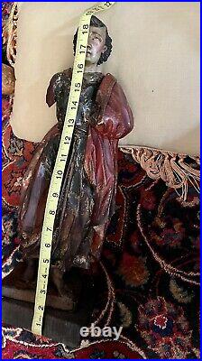 Antique 19th C Religious Hand Carved Wood Santos Statue Of St. John The Apostle