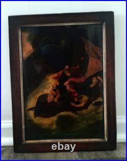 Antique 19th C Reverse Painting Christ Stilling the Tempest in Rosewood Frame