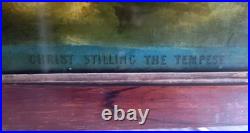 Antique 19th C Reverse Painting Christ Stilling the Tempest in Rosewood Frame