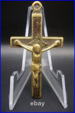 Antique 19th Century Bronze Crucifix Pendant Rare Catholic Religious Cross Antique 19th Century Bronze Crucifix Pendant Rare Catholic Religious Cross