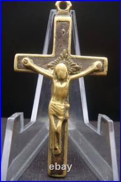 Antique 19th Century Bronze Crucifix Pendant Rare Catholic Religious Cross Antique 19th Century Bronze Crucifix Pendant Rare Catholic Religious Cross