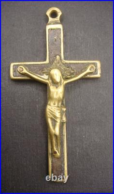 Antique 19th Century Bronze Crucifix Pendant Rare Catholic Religious Cross Antique 19th Century Bronze Crucifix Pendant Rare Catholic Religious Cross