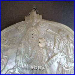 Antique 19th Century Carved Mother Of Pearl Shell Religious Plaque Icon Jesus