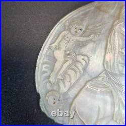 Antique 19th Century Carved Mother Of Pearl Shell Religious Plaque Icon Jesus