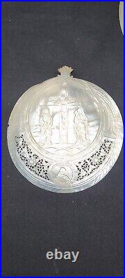 Antique 19th Century Carved Mother Of Pearl Shell Religious Plaques Jesus #5591