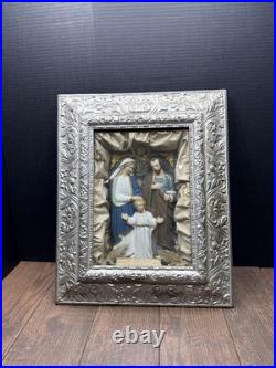 Antique 19th Century Catholic Religious Holy Family Shadow Box Sculpture Relief