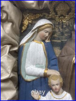 Antique 19th Century Catholic Religious Holy Family Shadow Box Sculpture Relief