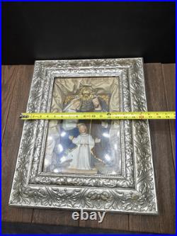 Antique 19th Century Catholic Religious Holy Family Shadow Box Sculpture Relief