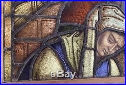 Antique 19th Century Hand Painted Stained Glass Window Religious Scene 67cm