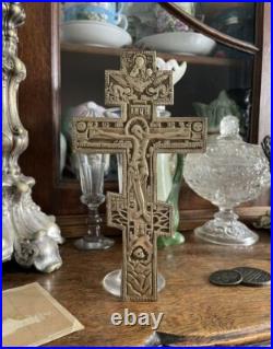 Antique 19th Century Icon Cross Collectible Religious Decor Crucifixion Moscow