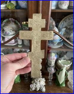 Antique 19th Century Icon Cross Collectible Religious Decor Crucifixion Moscow