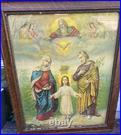Antique 19th Century La Sagrada Familia/The Holy Family Framed Print 23X19