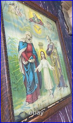 Antique 19th Century La Sagrada Familia/The Holy Family Framed Print 23X19