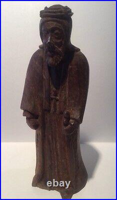 Antique 19th Century Large 8.5 Religious Carved Wood Statue Figurine Antique 19th Century Large 8.5 Religious Carved Wood Statue Figurine