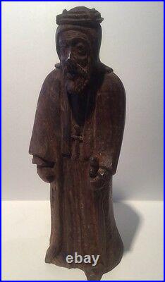 Antique 19th Century Large 8.5 Religious Carved Wood Statue Figurine