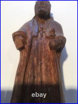 Antique 19th Century Large 8.5 Religious Carved Wood Statue Figurine