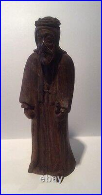 Antique 19th Century Large 8.5 Religious Carved Wood Statue Figurine Antique 19th Century Large 8.5 Religious Carved Wood Statue Figurine