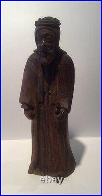 Antique 19th Century Large 8.5 Religious Carved Wood Statue Figurine