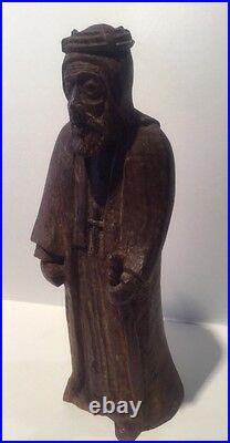 Antique 19th Century Large 8.5 Religious Carved Wood Statue Figurine