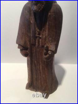 Antique 19th Century Large 8.5 Religious Carved Wood Statue Figurine