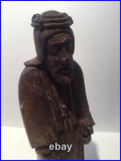 Antique 19th Century Large 8.5 Religious Carved Wood Statue Figurine