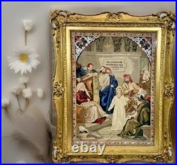 Antique 19th Century Needlepoint Christian Religious Tapestry French Beaded 1800 Antique 19th Century Needlepoint Christian Religious Tapestry French Beaded 1800