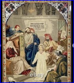 Antique 19th Century Needlepoint Christian Religious Tapestry French Beaded 1800 Antique 19th Century Needlepoint Christian Religious Tapestry French Beaded 1800