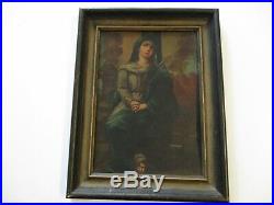 Antique 19th Century Old Master Painting Portrait Icon Madonna Retablo Metal