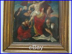 Antique 19th Century Or Older Old Master Painting Portrait Icon Crucifixion