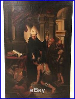 Antique 19th Century Religious Catholic Large Oil Painting Allegory Vatican a