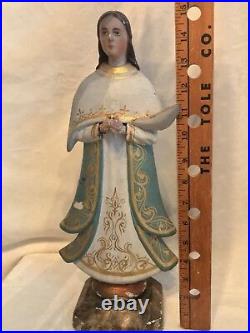 Antique 19th Century Religious Handcarved Wooden Italian Santos Madonna Saint