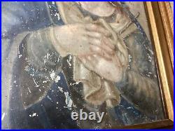 Antique 19th Century Religious Retablo Oil on tin Mother Of Sorrows Dolorosa