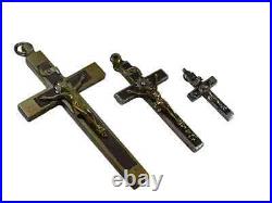 Antique 19th Ct Brass Pectoral Crucifix´s Religious Cross Pendant´s Jesus Christ