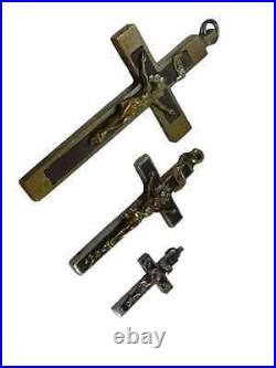 Antique 19th Ct Brass Pectoral Crucifix´s Religious Cross Pendant´s Jesus Christ