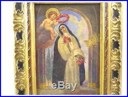 Antique 19th century Italian school religious watercolour painting nun & cherub